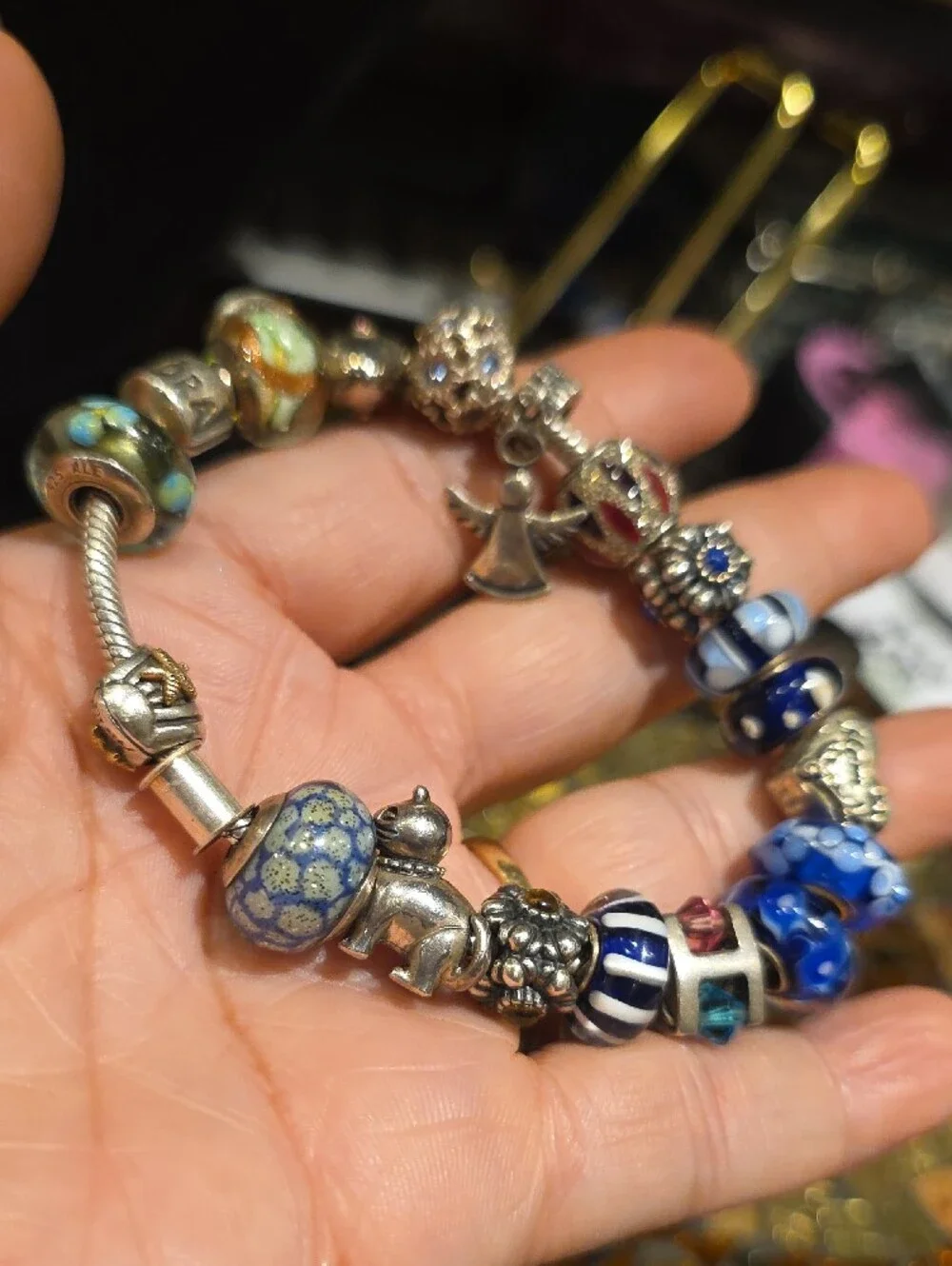 Pandora Bracelet with Green and Aqua Glass Beads - Picture 10 of 11